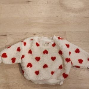 Cat & Jack Fuzzy White Sweater with Red Hearts